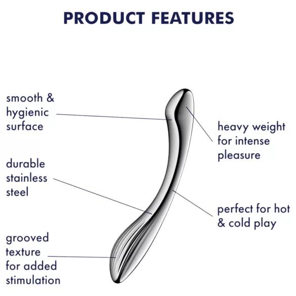 Satisfyer Pure Gravity 1 - metāla dildo ar rievām, sudraba krāsa