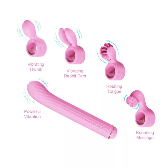 Magic Stick - vibrators, maināmi uzgaļi (rozā)