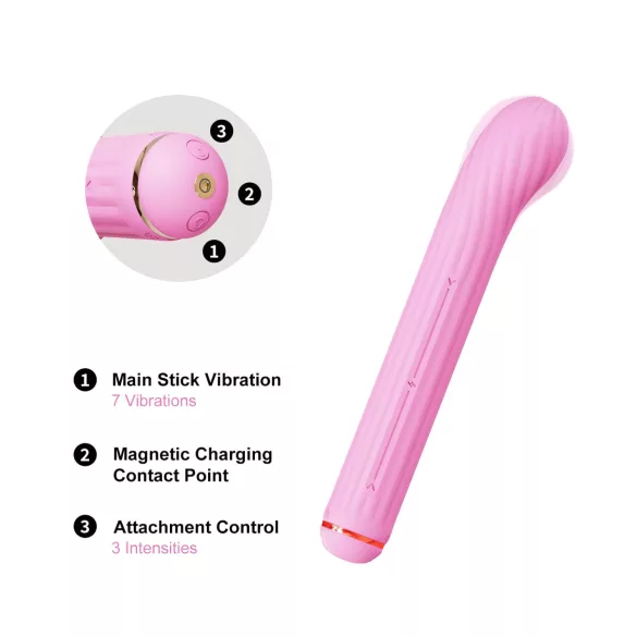 Magic Stick - vibrators, maināmi uzgaļi (rozā)