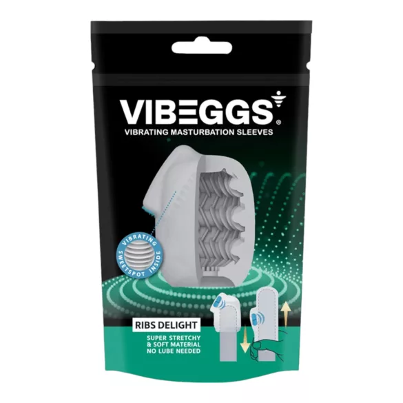 VIBEGGS vibrējošs masturbators olas forma ar rievām balts