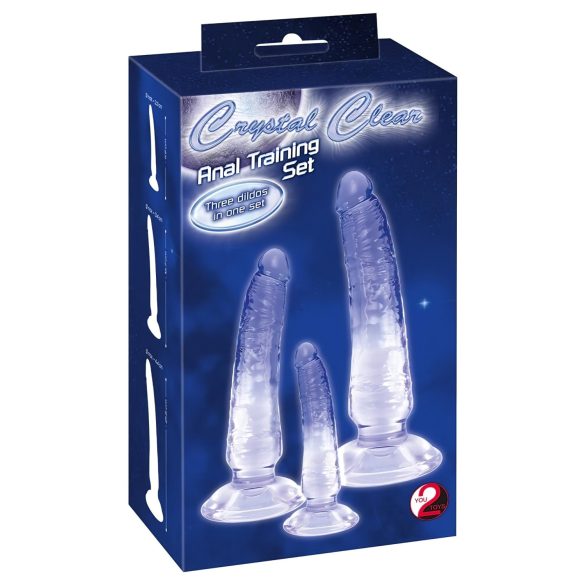 Crystal Clear - anālais treniņa dildo komplekts 3 gab caurspīdīgs zils