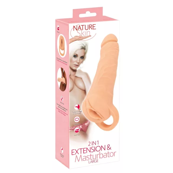 Nature Skin - 2in1 mākslīgā maksts un dzimumlocekļa uzmava 23 cm naturāls