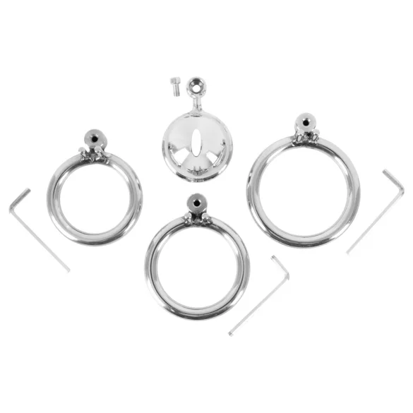 fetish collection - mini dzimumlocekļa būris ar 3 maināmiem sēklinieku gredzeniem (sudraba)