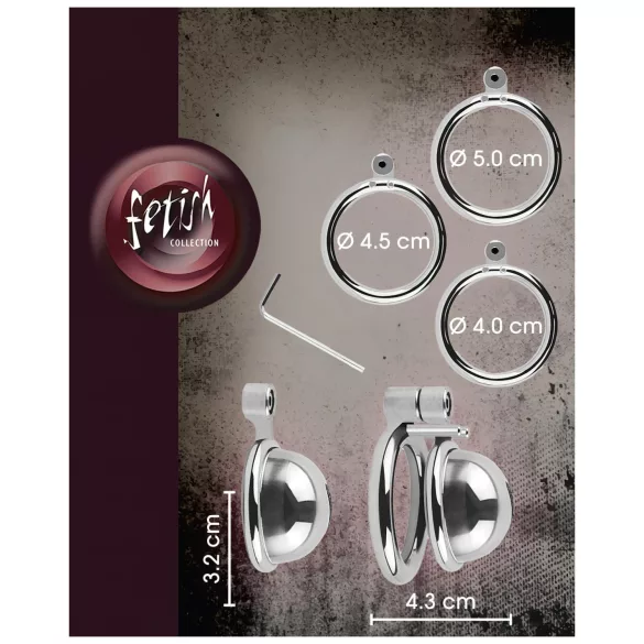 fetish collection - mini dzimumlocekļa būris ar 3 maināmiem sēklinieku gredzeniem (sudraba)