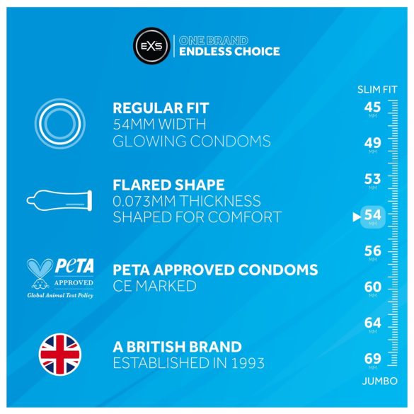 EXS prezervatīvi ar gaismas efektu, 3 gab