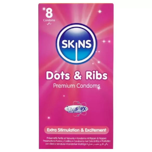 Skins - prezervatīvi riboti un punktēti 8 gab