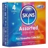 Skins - jauktas prezervatīvu komplekts - ar punktiņiem, naturālie, īpaši plānie (4 gab.)