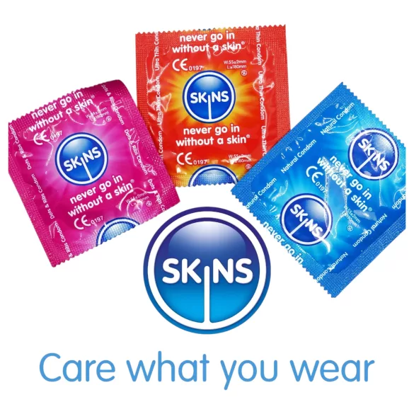 Skins - jauktas prezervatīvu komplekts - ar punktiņiem, naturālie, īpaši plānie (4 gab.)