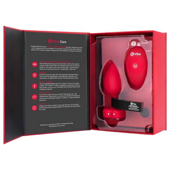 b-vibe heart - akumulators, radio anālais vibrators (sarkans)