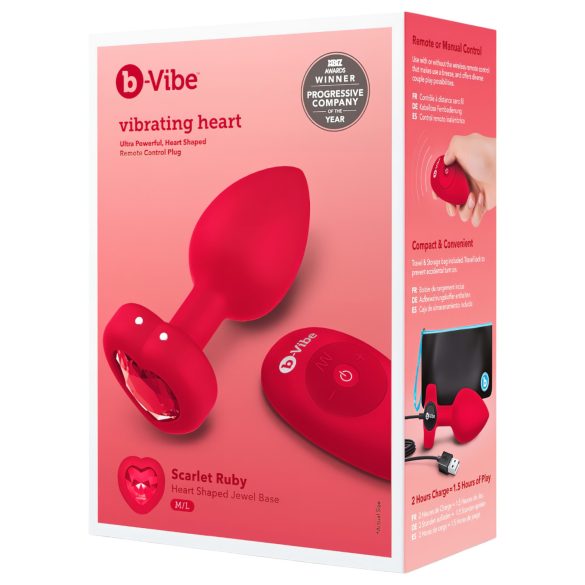 b-vibe heart - akumulators, radio anālais vibrators (sarkans)