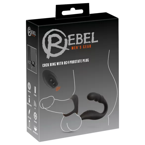 Rebel - prostatas vibrators ar dzimumlocekļa un sēklinieku gredzenu, melns