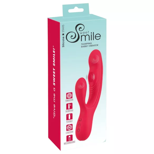 Smile Thumping Rabbit - vibrators ar 3 motoriem, uzlādējams, sarkans