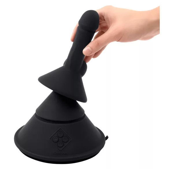 The Cowgirl Cone - lietotnes vadāma premium seksa mašīna - ar 2 maināmiem uzgaļiem, 20 vibrācijas režīmiem (melna)