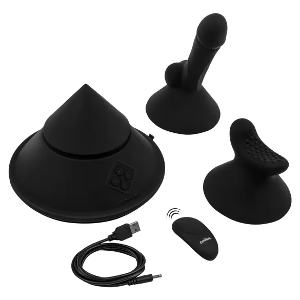 The Cowgirl Cone - lietotnes vadāma premium seksa mašīna - ar 2 maināmiem uzgaļiem, 20 vibrācijas režīmiem (melna)