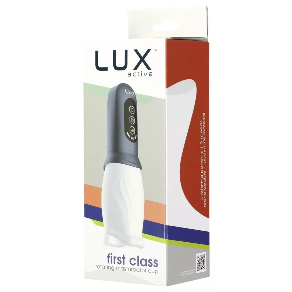 LUX Active First Class - vīriešu masturbators ar rotējošu galvu balts-pelēks