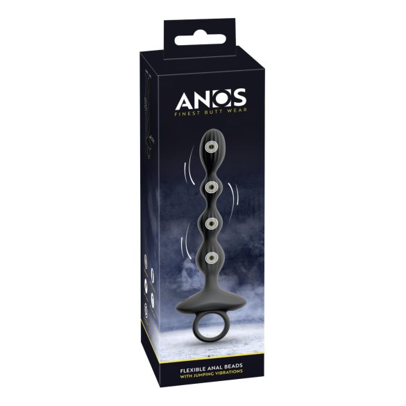 Anos - 2 motoru anālais vibrators ar kustīgām bumbiņām (melns)