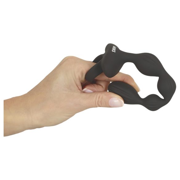 Anos - 2 motoru anālais vibrators ar kustīgām bumbiņām (melns)