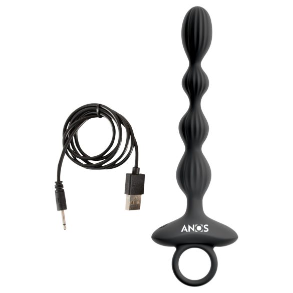 Anos - 2 motoru anālais vibrators ar kustīgām bumbiņām (melns)