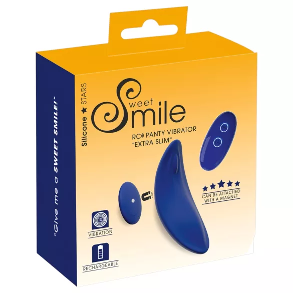 Smile - valkājams, īpaši plāns, ar tālvadības pulti vadāms biksīšu vibrators (zils)