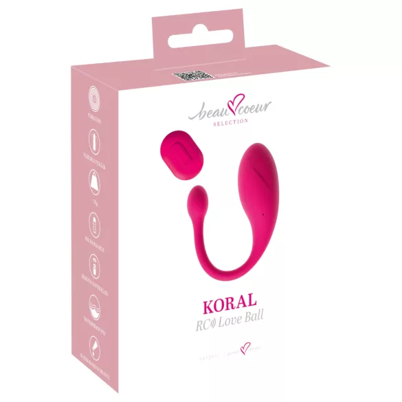 Beau Coeur Koral - vibrējoša ola ar tālvadības pulti (rozā)