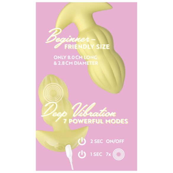 Cuties Mini - anālais vibrators ar rievām, dzeltens