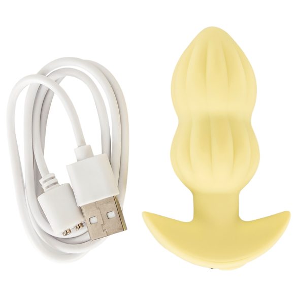 Cuties Mini - anālais vibrators ar rievām, dzeltens