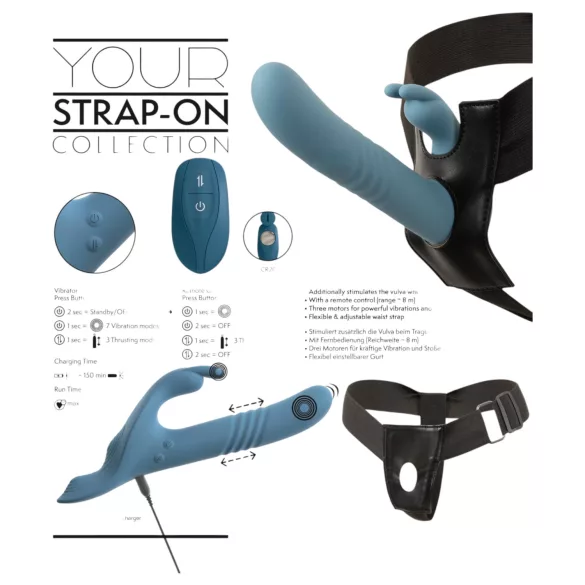 You2Toys - 3 daļīgs uzkabināms truša tipa stūmējvibrators ar tālvadības pulti (zils)