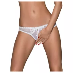   Obsessive sieviešu atvērtā stringa biksīte ar ziedu un lentīti, balta - L/XL