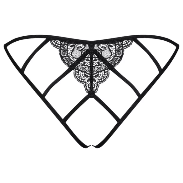 Obsessive sieviešu stringi ar mežģīnēm un atvērumu, melni - L/XL