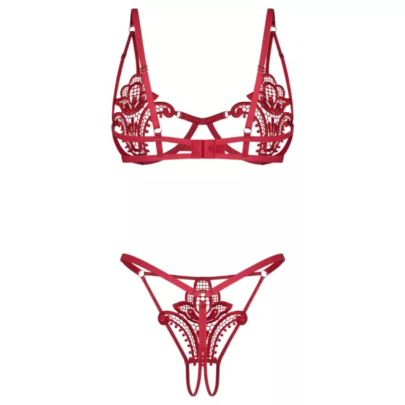 Obsessive Luise - tulpju raksta 2 daļīga apakšveļas komplekts (sarkans) - L/XL