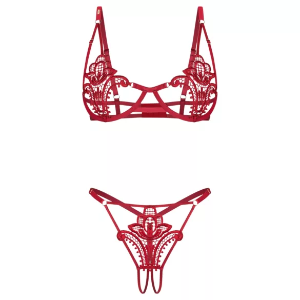 Obsessive Luise - tulpju raksta 2 daļīga apakšveļas komplekts (sarkans) - L/XL