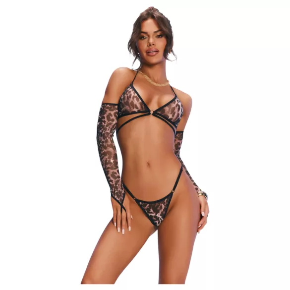 Obsessive Addia - leoparda raksta tīkliņveida komplekts - L/XL