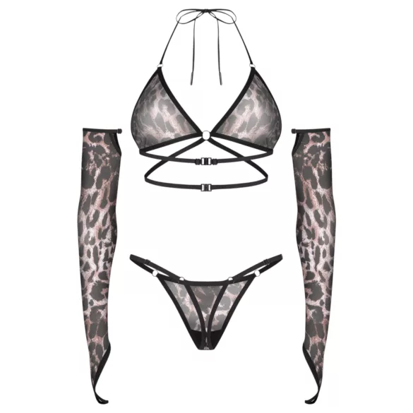Obsessive Addia - leoparda raksta tīkliņveida komplekts - L/XL