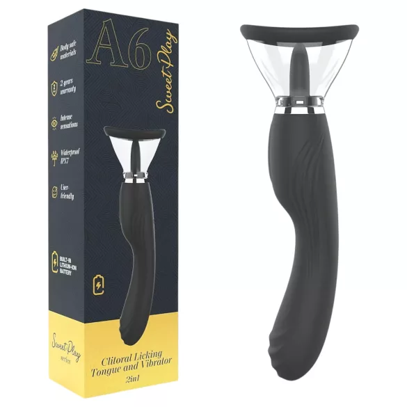 Sweet Play - 2in1 vibrators ar klitora laizīšanas mēlīti un sūkšanu (melns)