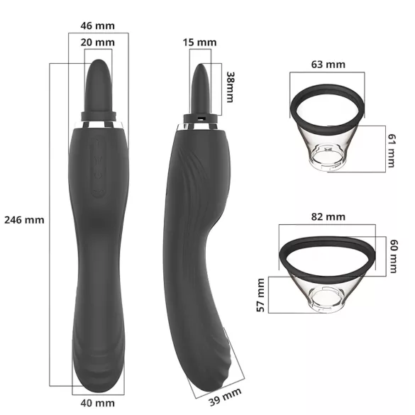 Sweet Play - 2in1 vibrators ar klitora laizīšanas mēlīti un sūkšanu (melns)