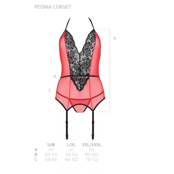 Passion Peonia - sieviešu apakšveļas komplekts tops un stringi sarkans