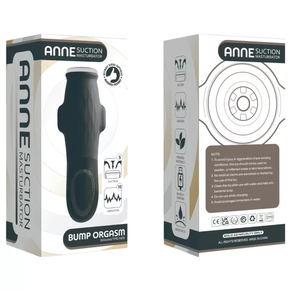 Lonely Anne - vīriešu masturbators ar vibrāciju un sūkšanas funkciju melns