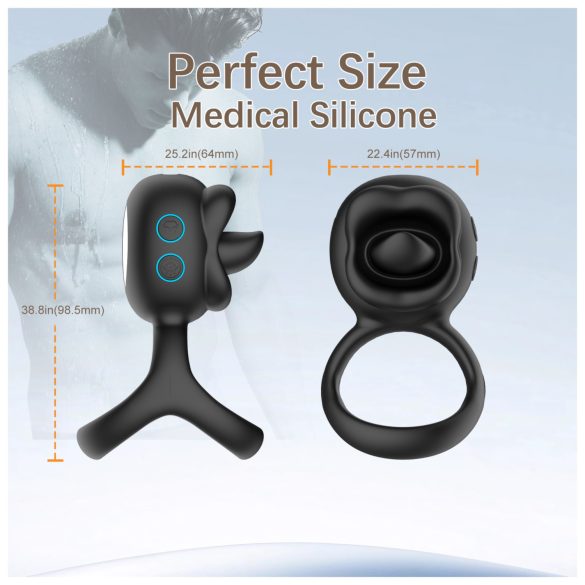 Biu-Biu - penisam gredzens un klitora vibrators ar laizīšanas funkciju melns