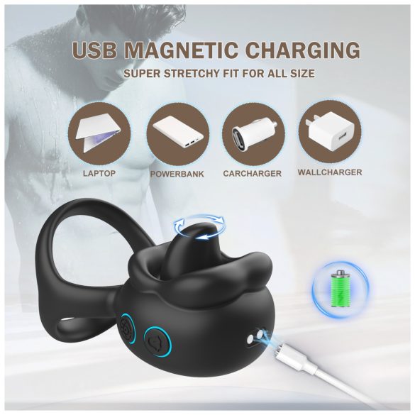 Biu-Biu - penisam gredzens un klitora vibrators ar laizīšanas funkciju melns