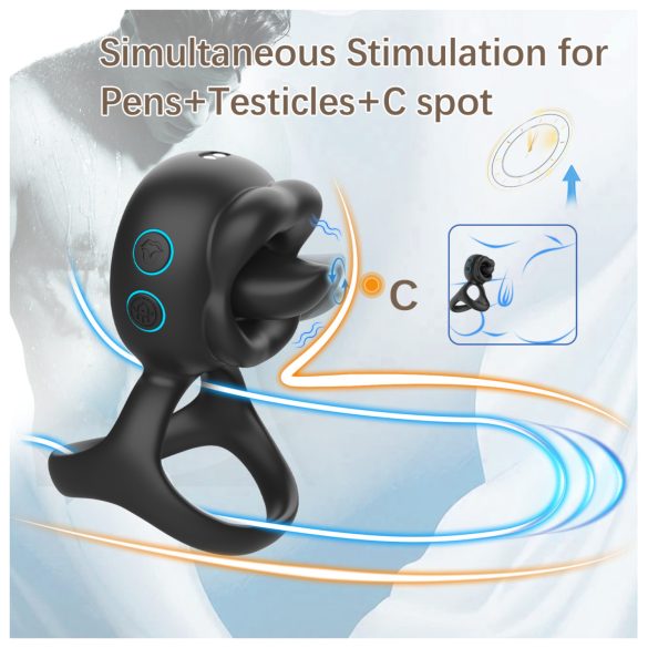 Biu-Biu - penisam gredzens un klitora vibrators ar laizīšanas funkciju melns