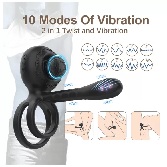 Biu-Biu - pāra vibrators un dzimumlocekļa gredzens melns