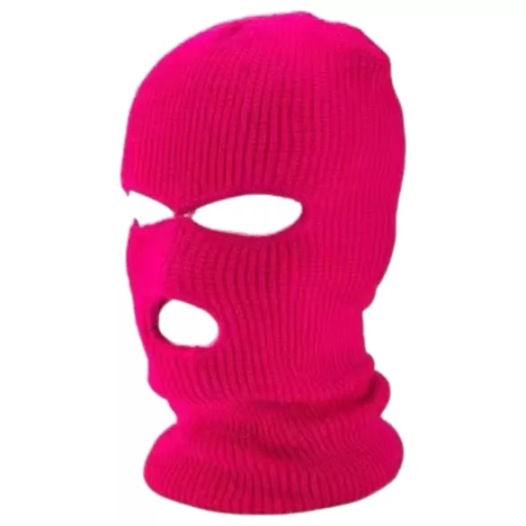 Balaklava - adīta sejas maska ar 3 atverēm (tumši rozā)