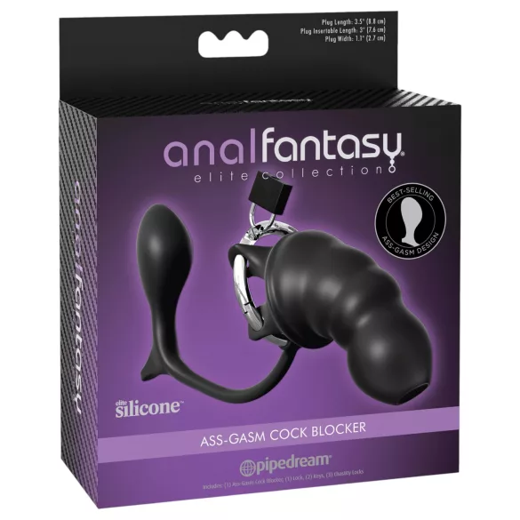 Pipedream Anal Fantasy Elite - anālais plāgs un dzimumlocekļa būris (melns)