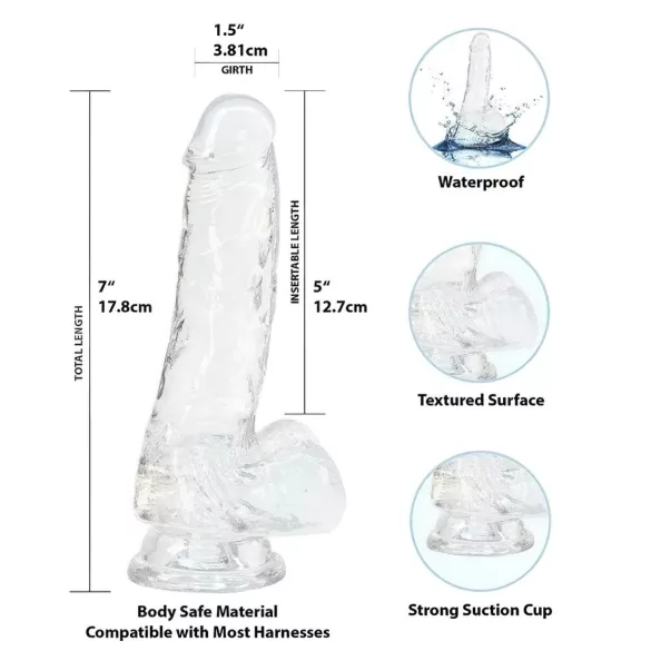 Addiction Crystal - piesūceknīša dildo (caurspīdīgs) - 18 cm