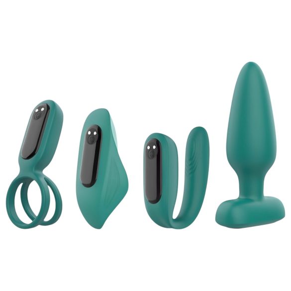 Sex HD - akumulatora tālvadības 4-daļīgs vibrators komplekts (zaļš)