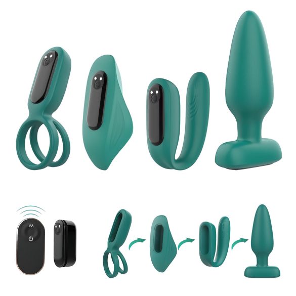 Sex HD - akumulatora tālvadības 4-daļīgs vibrators komplekts (zaļš)