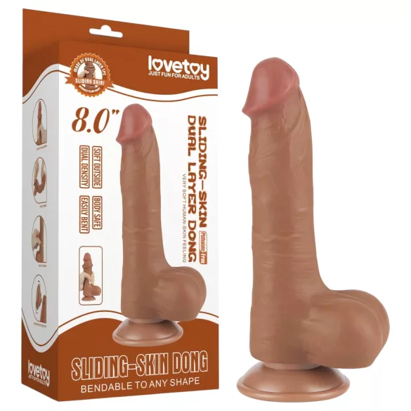 Lovetoy divslāņu dildo ar sēkliniekiem 20,8 cm tumši miesas krāsa