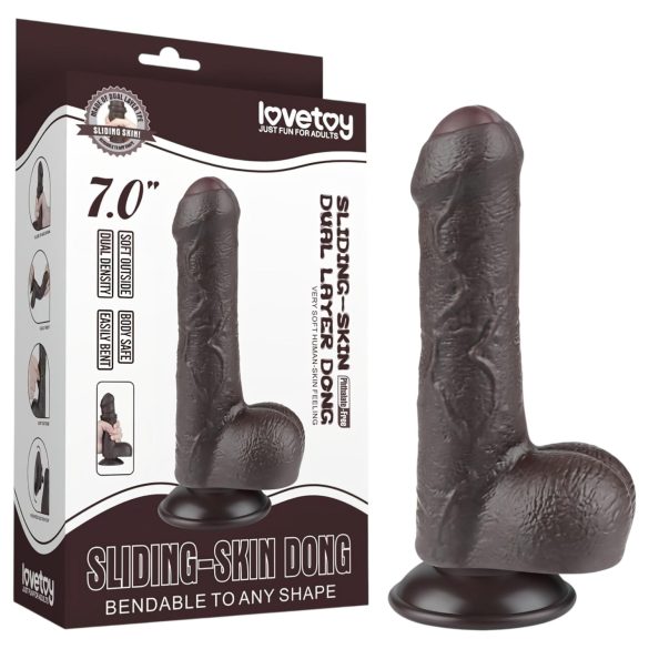 Lovetoy Sliding-Skin - sēklinieki divslāņu dildo - 18,3cm (brūns)