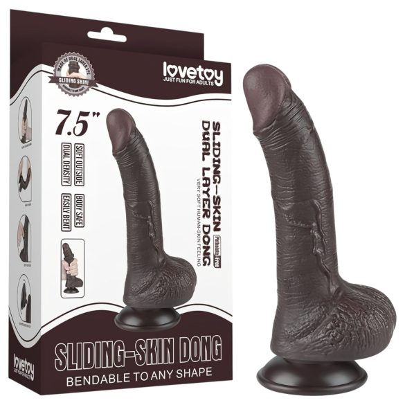 Lovetoy Sliding-Skin - piesūcekņa dubultā slāņa dildo - 19,5 cm (brūns)