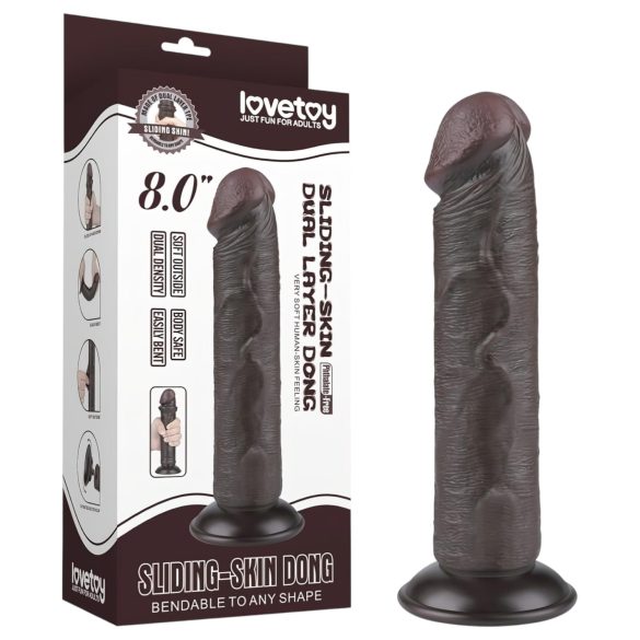 Lovetoy Sliding-Skin - piesūcekņa divslāņu dildo - 20cm (brūna)